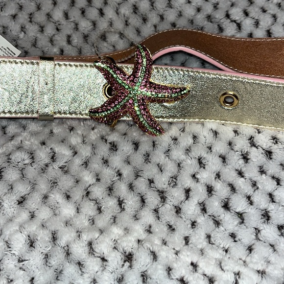 Lilly Pulitzer gold leatherr belt with a pink and green  jeweled starfish. EUC! - Picture 2 of 4